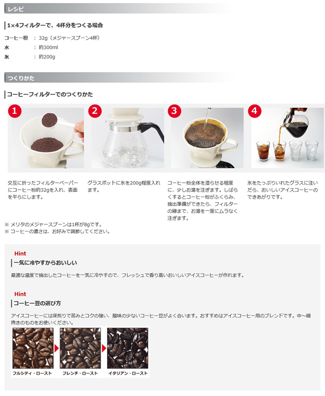 淹れ方　アイス　ドリップ　メリタ　珈琲　コーヒー　melitta coffee rayes レイエス　スクエア　ダブルウォールグラス