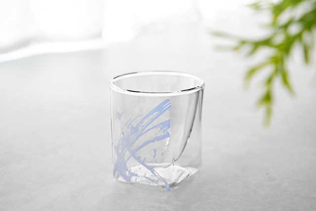 200ml　勢　筆　シルバー　ブルー　和柄　rayes レイエス　ダブルウォールグラス