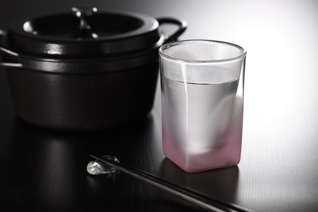 鍋　焼酎　桃　ピンク　フロスト　白　ホワイト　グラデーション　透明　カラー　rayes レイエス　スクエア　ダブルウォールグラス　